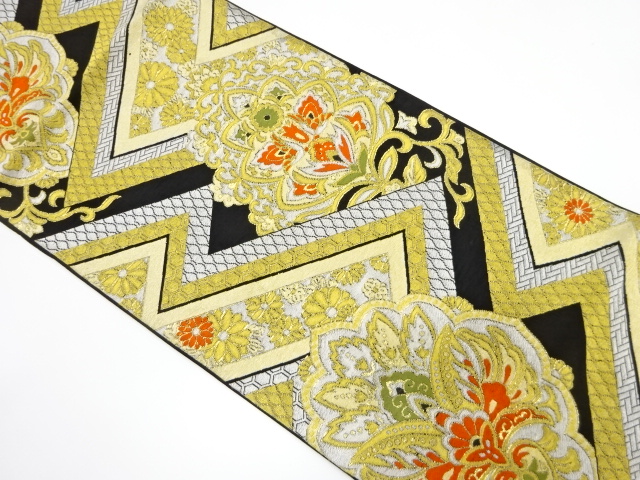 JAPANESE KIMONO / ANTIQUE FUKURO OBI / WOVEN FLORAL SARASA